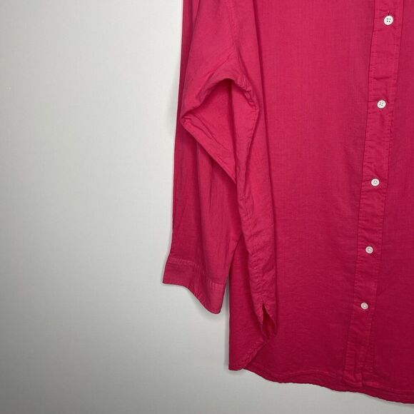 J.CREW Button Up Beach Shirt Women Large Cotton Voile Fuchsia Pink Relaxed BX621 - Picture 4 of 14